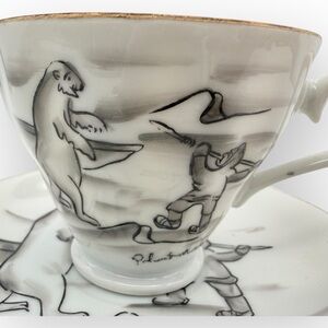 Robert Mayakok Charming Black and White Teacup‎ and saucer with Polar Bear Motif